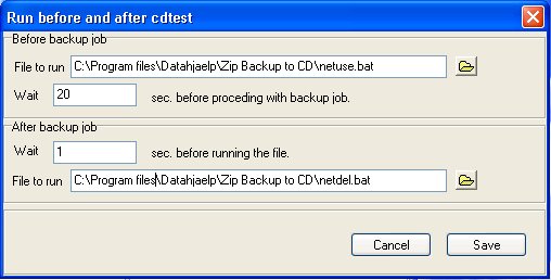 Zip Backup to CD run before and after backup job.