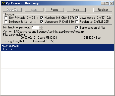 Zip Password Recovery while it's recovering passwords.