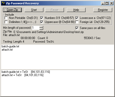 Zip Password Recovery have recovered the passwords.